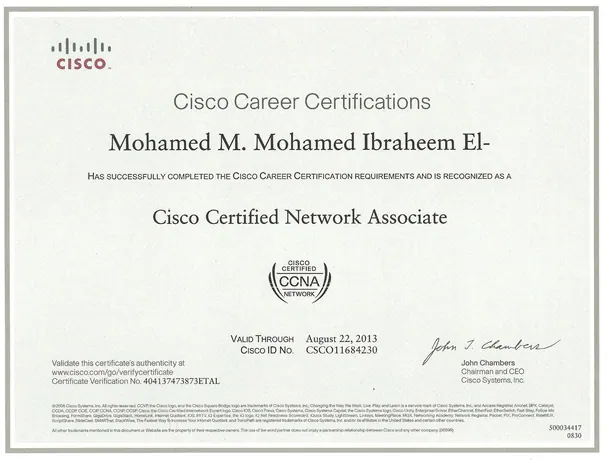 Cisco Certified Network Associate certificate