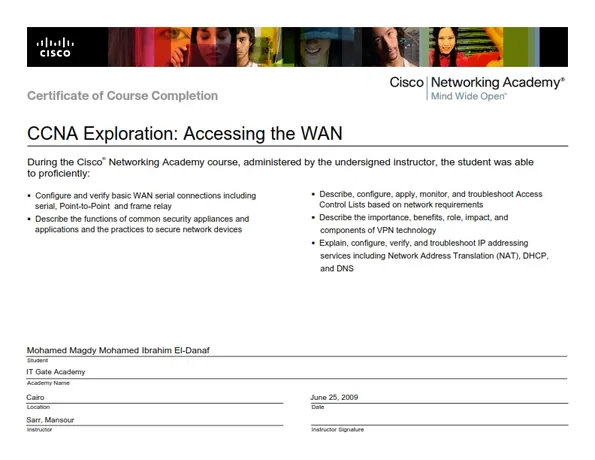CCNA Exploration: Accessing the WAN certificate