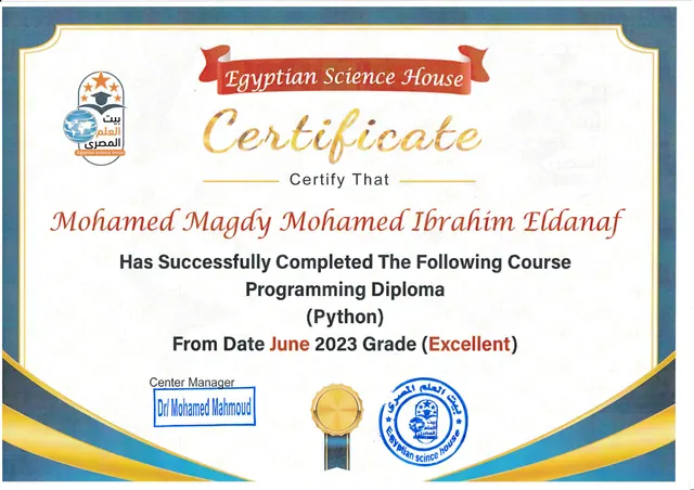 Python Programming Diploma certificate