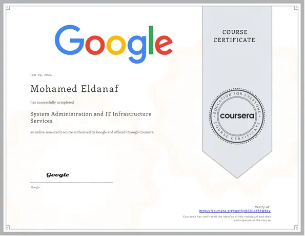 System Administration & IT Infrastructure Services certificate