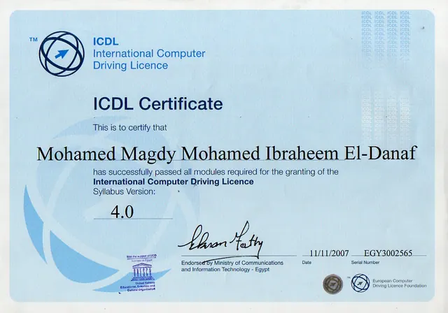 International Computer Driving Licence certificate