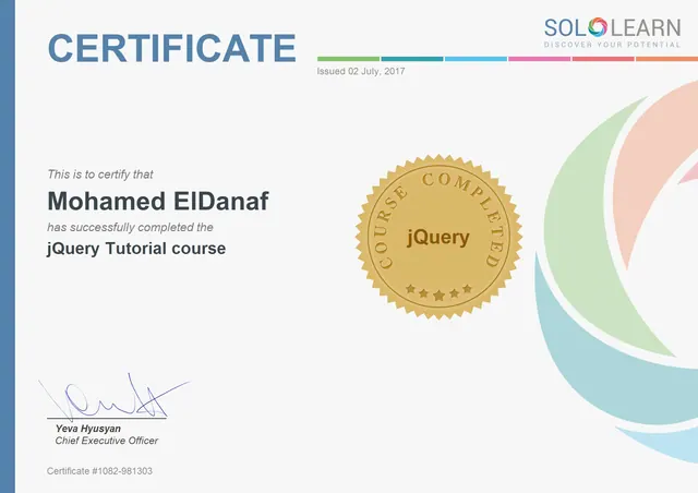 jQuery Tutorial certificate