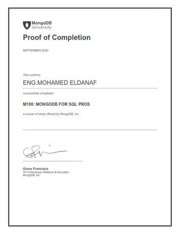 M100: MongoDB for SQL Pros certificate