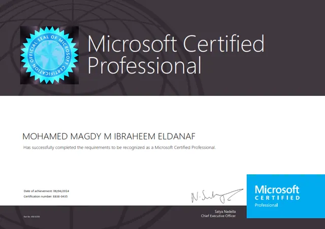 Microsoft Certified Professional certificate