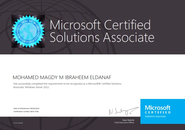 MCSA: Windows Server 2012 certificate