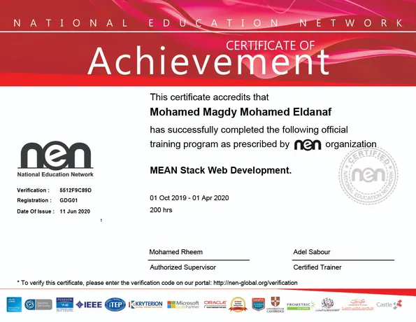 MEAN Stack Web Development certificate