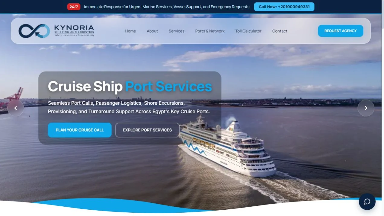 Kynoria Shipping homepage screenshot