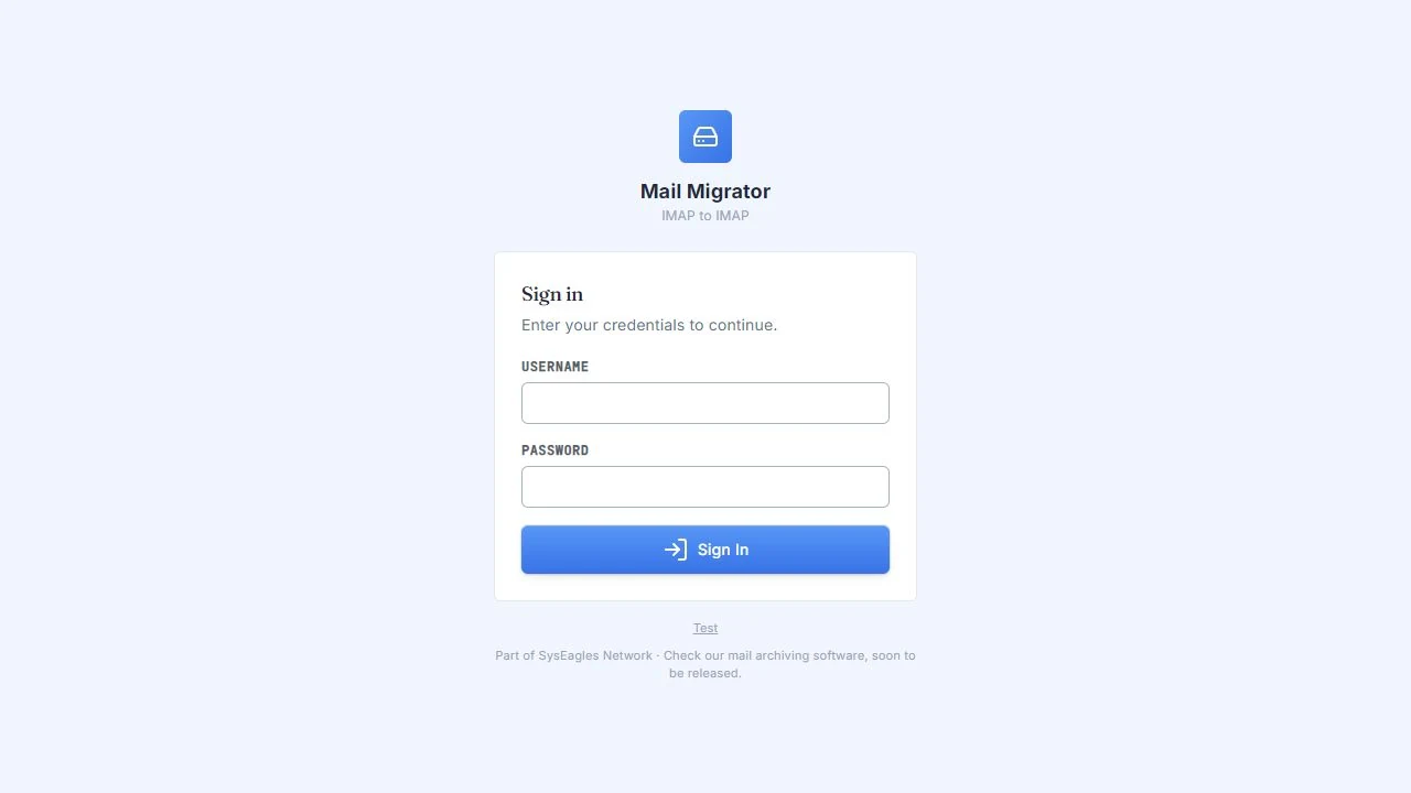 Mail Migrator homepage screenshot