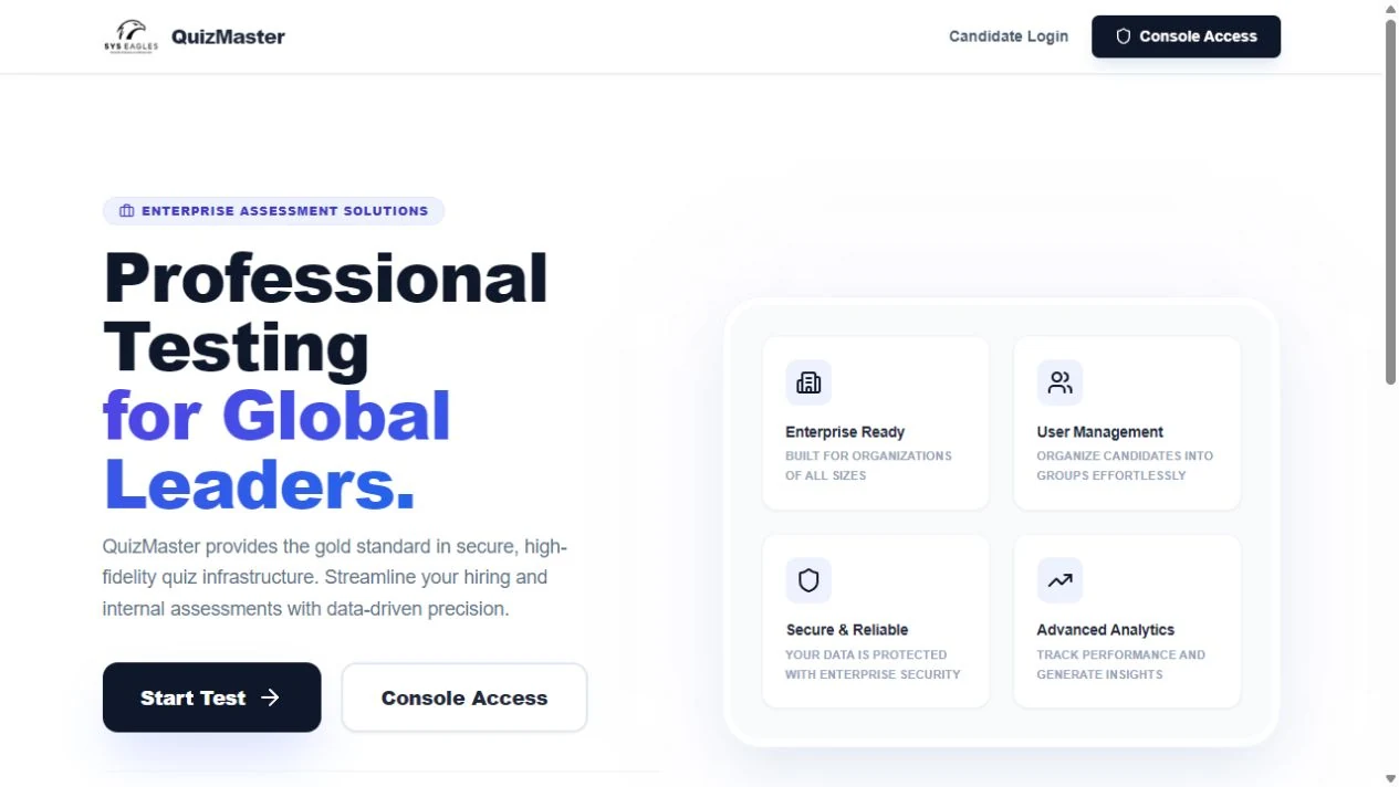 Quiz Master homepage screenshot