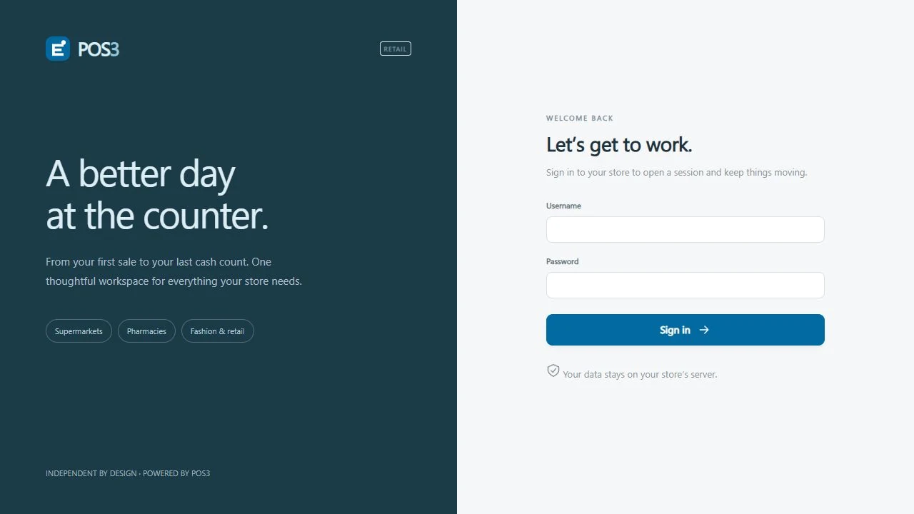 Retail POS homepage screenshot